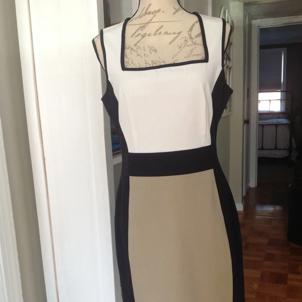 NWOT Banana Republic Sloan black/tan color block dress - Picture 3 of 5